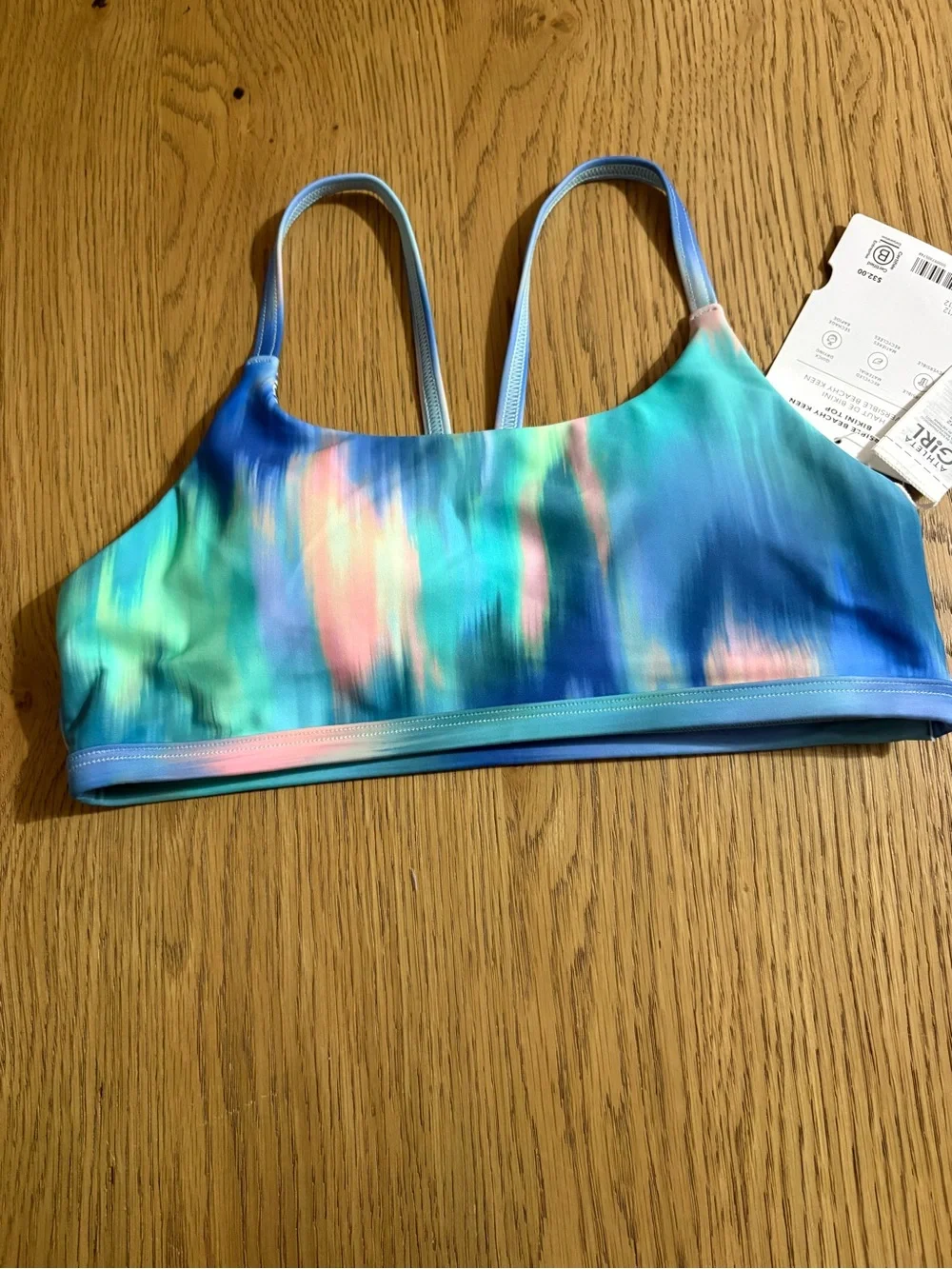Athleta Girls' Blue Multicolor Speckled Crop Swim Top